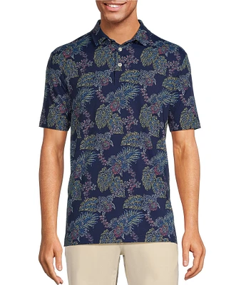 Caribbean Big & Tall Neon Leaf Print Performance Stretch Short Sleeve Polo Shirt