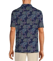 Caribbean Big & Tall Neon Leaf Print Performance Stretch Short Sleeve Polo Shirt