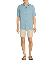 Caribbean Big & Tall Palm Paradise Jacquard Solid Short Sleeve Woven Shirt