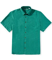 Caribbean Big & Tall Palm Paradise Jacquard Solid Short Sleeve Woven Shirt