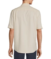 Caribbean Big & Tall Palm Paradise Jacquard Solid Short Sleeve Woven Shirt