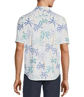 Caribbean Big & Tall Palm Print Performance Stretch Short Sleeve Woven Shirt
