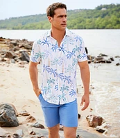 Caribbean Big & Tall Palm Print Performance Stretch Short Sleeve Woven Shirt