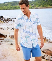 Caribbean Big & Tall Palm Print Performance Stretch Short Sleeve Woven Shirt