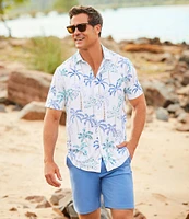 Caribbean Big & Tall Palm Print Performance Stretch Short Sleeve Woven Shirt
