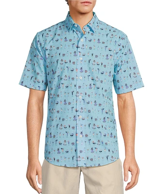 Caribbean Big & Tall Performance Stretch Mini Cocktails Print Short Sleeve Woven Shirt