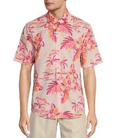 Caribbean Big & Tall Performance Stretch Pastel Palm Printed Short Sleeve Woven Shirt