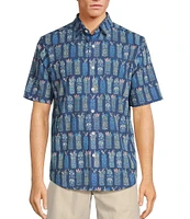 Caribbean Big & Tall Performance Stretch Tiki Drink Print Short Sleeve Woven Shirt