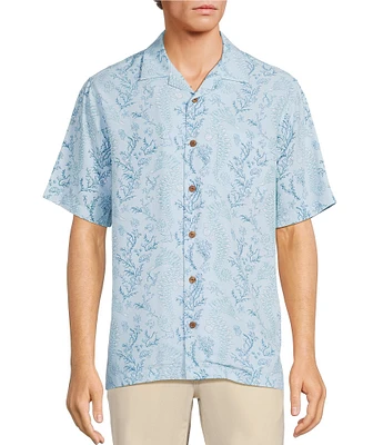 Caribbean Big & Tall Seahorse Print Short Sleeve Woven Camp Shirt