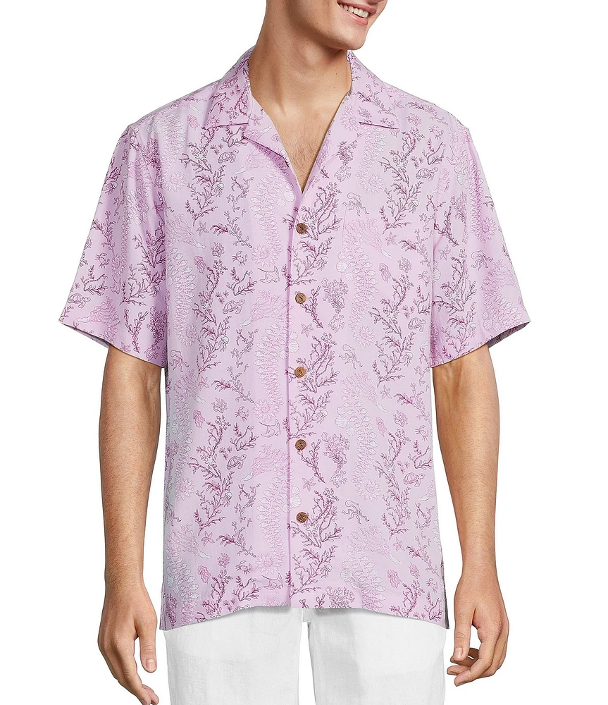 Caribbean Big & Tall Seahorse Print Short Sleeve Woven Camp Shirt