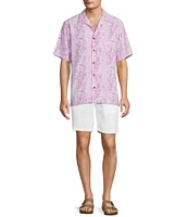 Caribbean Big & Tall Seahorse Print Short Sleeve Woven Camp Shirt