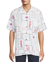 Caribbean Big & Tall Sealife Tile Print Short Sleeve Woven Camp Shirt