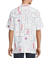 Caribbean Big & Tall Sealife Tile Print Short Sleeve Woven Camp Shirt
