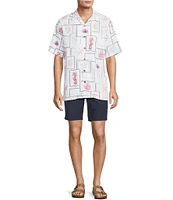 Caribbean Big & Tall Sealife Tile Print Short Sleeve Woven Camp Shirt