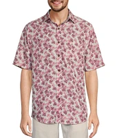 Caribbean Big & Tall Small Leaf Print Short Sleeve Woven Shirt