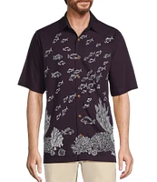 Caribbean Coral Fish Print Short Sleeve Woven Shirt