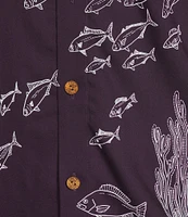Caribbean Coral Fish Print Short Sleeve Woven Shirt