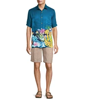 Caribbean Coral Reef Print Short Sleeve Woven Shirt
