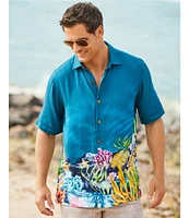 Caribbean Coral Reef Print Short Sleeve Woven Shirt