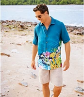 Caribbean Coral Reef Print Short Sleeve Woven Shirt