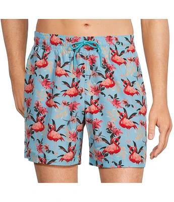 Caribbean Digital Flamingo 6#double; Inseam Swim Trunks