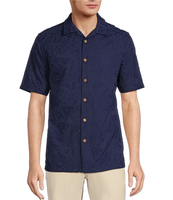 Caribbean Eyelet Embroidery Short Sleeve Woven Camp Shirt