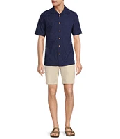 Caribbean Eyelet Embroidery Short Sleeve Woven Camp Shirt
