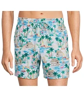 Caribbean Flamingo Beach 6#double; Inseam Swim Trunks