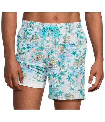 Caribbean Flamingo Beach 6#double; Swim Trunks