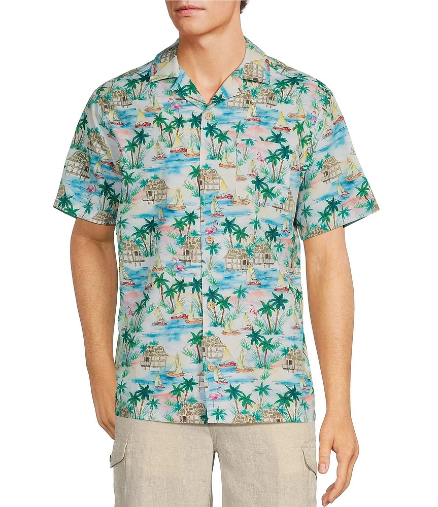 Caribbean Flamingo Beach Cabana Woven Top