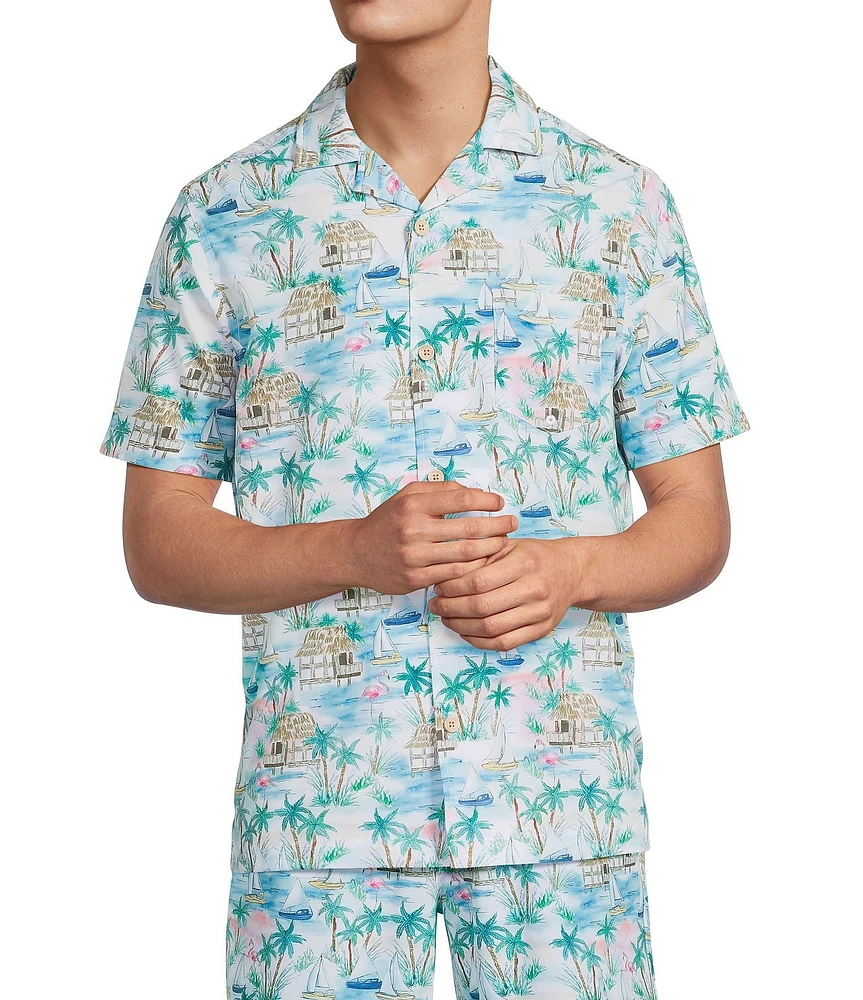 Caribbean Flamingo Beach Cabana Woven Top