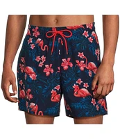 Caribbean Flamingo Floral 6#double; Swim Trunks