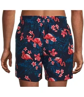 Caribbean Flamingo Floral 6#double; Swim Trunks