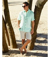 Caribbean Flat Front Linen 9#double; Inseam Shorts