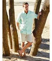 Caribbean Flat Front Linen 9#double; Inseam Shorts