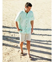 Caribbean Flat Front Linen 9#double; Inseam Shorts