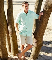 Caribbean Flat Front Linen 9#double; Inseam Shorts