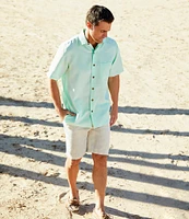 Caribbean Flat Front Linen 9#double; Inseam Shorts