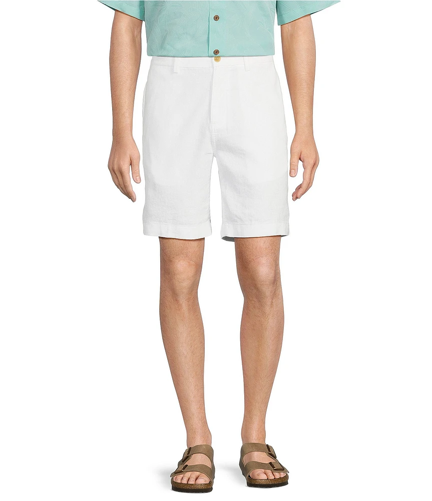 Caribbean Flat Front Linen Blend Poly 9#double; Inseam Shorts