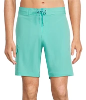 Caribbean Half Elastic Solid Cargo 9#double; Inseam Swim Trunks