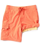 Caribbean Half Elastic Solid Cargo 9#double; Inseam Swim Trunks