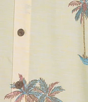 Caribbean Island Palm Print Short Sleeve Woven Shirt