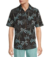 Caribbean Isle Breeze Performance Stretch Palm Print Short Sleeve Woven Shirt