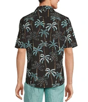 Caribbean Isle Breeze Performance Stretch Palm Print Short Sleeve Woven Shirt