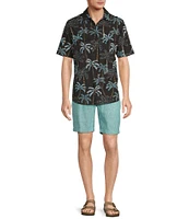Caribbean Isle Breeze Performance Stretch Palm Print Short Sleeve Woven Shirt