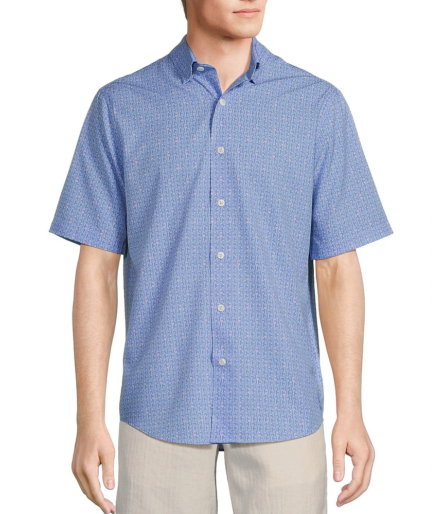 Caribbean Isle Breeze Printed Performance Stretch Short Sleeve Woven Shirt