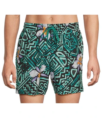 Caribbean Large Batik Floral 6#double; Swim Trunks