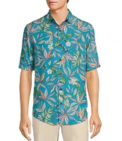 Caribbean Large Floral Print Short Sleeve Woven Shirt
