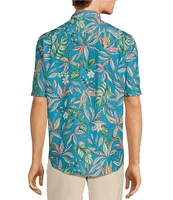 Caribbean Large Floral Print Short Sleeve Woven Shirt