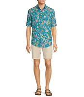 Caribbean Large Floral Print Short Sleeve Woven Shirt